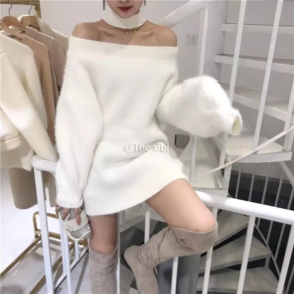 Sweater dress shirt halter reversible style white womens off shoulder - Picture 13 of 16